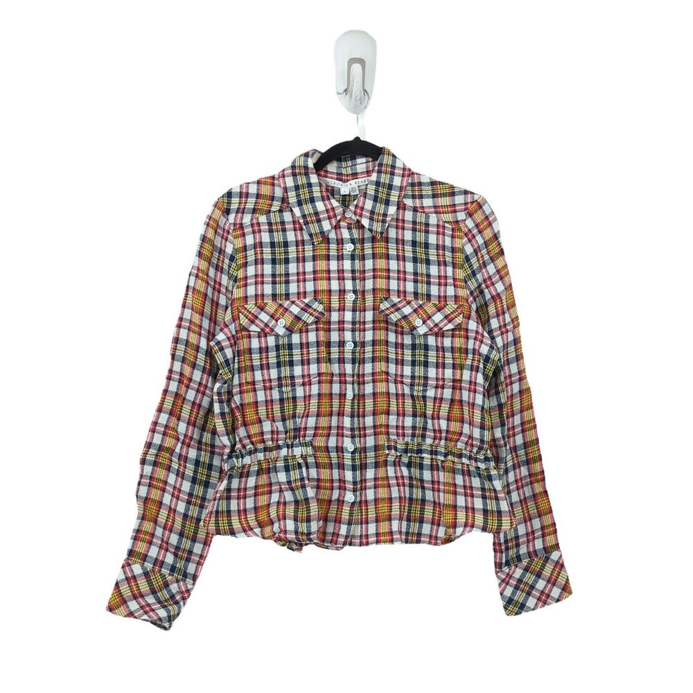 Veronica Beard Women 8 Shania Blouse Red Plaid Cinched Long Sleeve Collared NEW